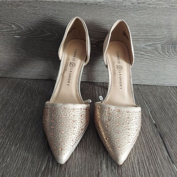 Chinese Laundry Elegant Gold Rhinestone Stiletto D'Orsay Heels Size 7.5 - Picture 2 of 8